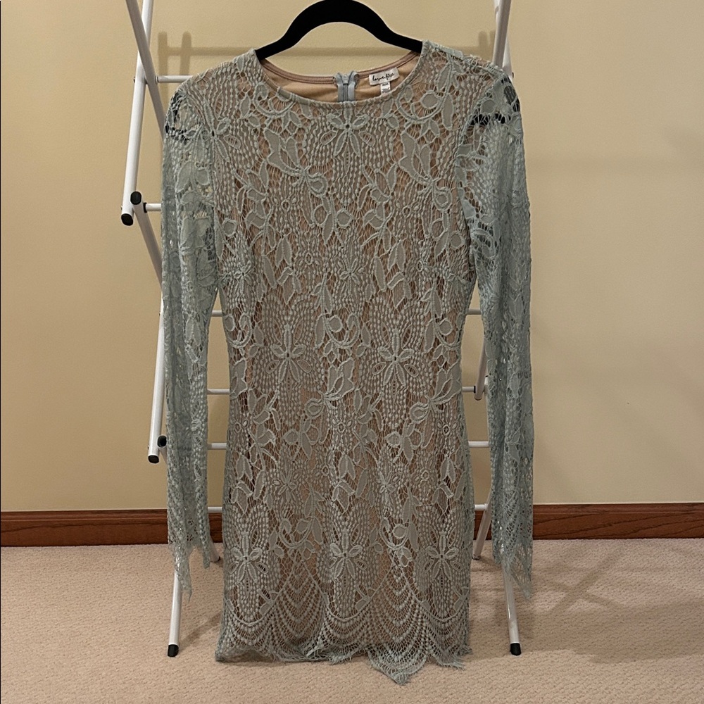 love, fire lace long sleeve light blue dress